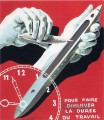 Projekt des Plakats an das Zentrum der Textilarbeiter in Belgien zu verringern Stunden 1938 Surrealismus arbeitet